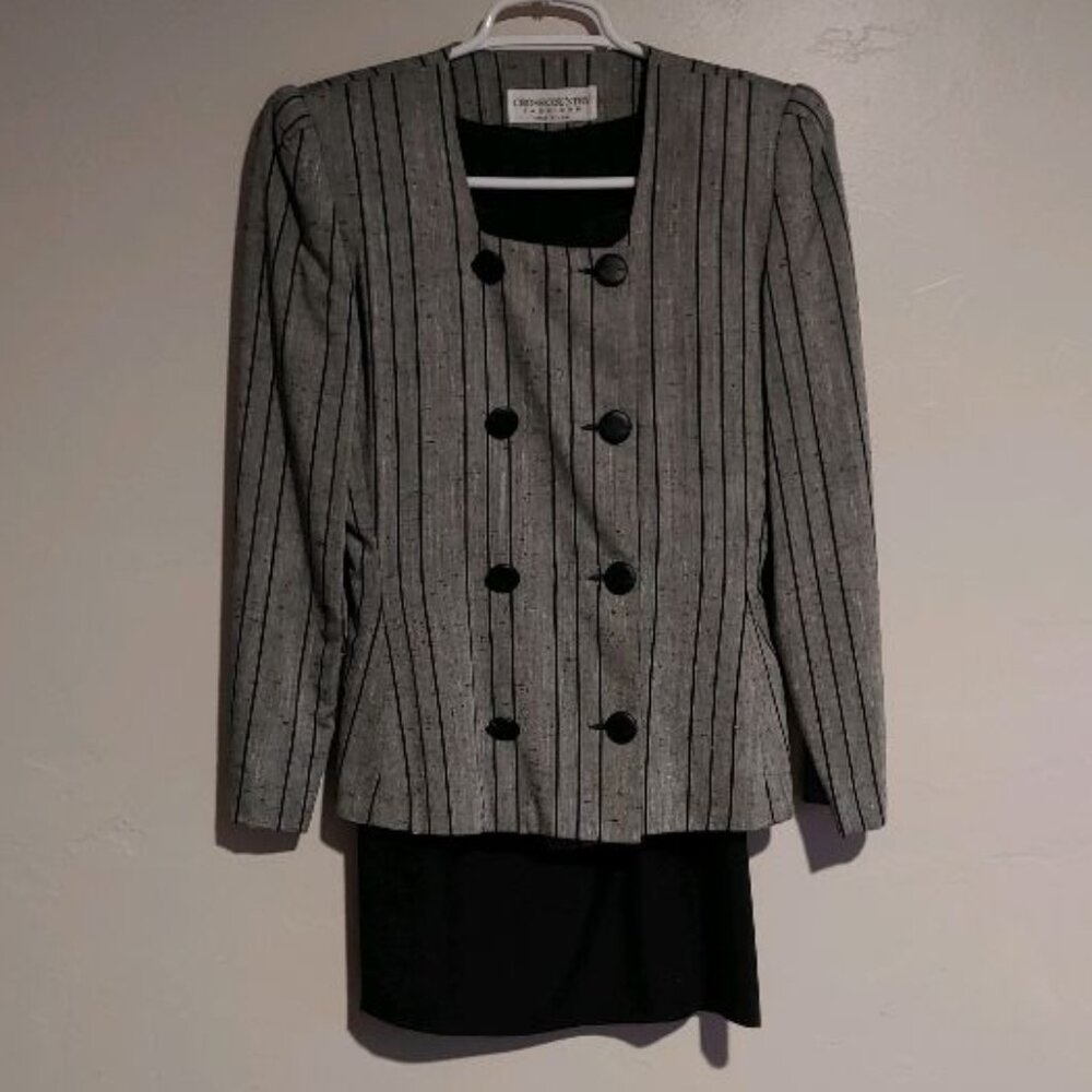 Black Striped Jacket w/Black Skirt Suit Size 2